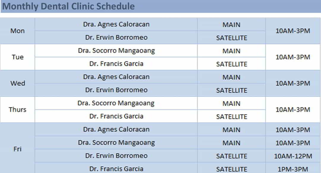 Clinic & Dental schedule